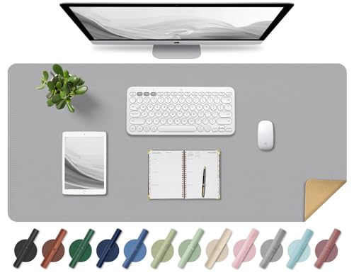 Leder-Schreibtischunterlage, Rutschfeste Große Mausunterlage, Computer- und Laptop-Matte, Schreibtisch-Schreibtischmatte für das Schreiben, Schreibtisch-Blotter-Pads Dekor (Hellgrau, 80x40CM) von BLESWIN