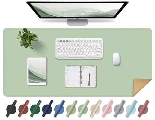 Leder-Schreibtischunterlage, Rutschfeste Große Mausunterlage, Computer- und Laptop-Matte, Schreibtisch-Schreibtischmatte für das Schreiben, Schreibtisch-Blotter-Pads Dekor (Hellgrün, 80x40CM) von BLESWIN