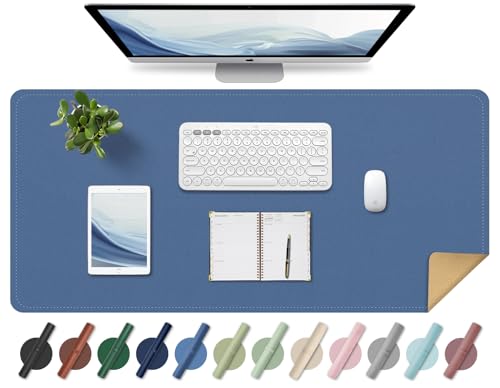 Leder-Schreibtischunterlage, Rutschfeste Große Mausunterlage, Computer- und Laptop-Matte, Schreibtisch-Schreibtischmatte für das Schreiben, Schreibtisch-Blotter-Pads Dekor (Seeblau, 80x40CM) von BLESWIN