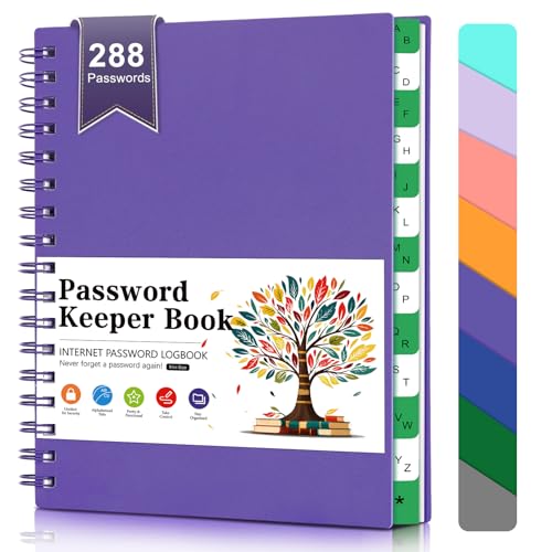 Kleines Passwortbuch - Passwortbuch Alphabetisch mit Tabs, Spiral-Passwortbuch für Senioren, Mini-Passwort-Notizbuch, Passwort-Tagebuch für Internet-Website-Adressen-Login im Detail, Dunkelviolett von BLESWIN