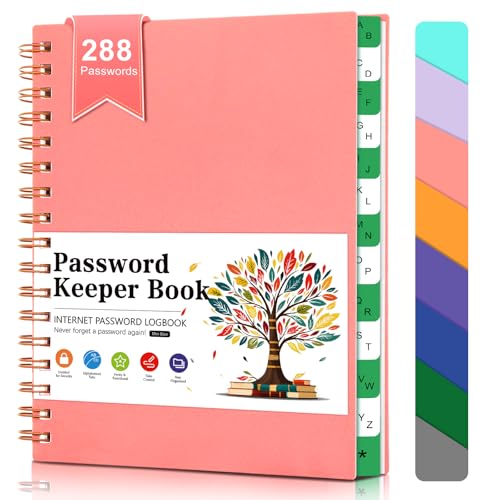 Spiral Passwortbuch mit Register A-Z, A6 Kleines Passwort-Logbuch, Tragbares Passwortbuch für Senioren, Passwort-Organizer für Internet-Website-Login-Detail, A-Z Alphabetisches Notizbuch, Rosa von BLESWIN