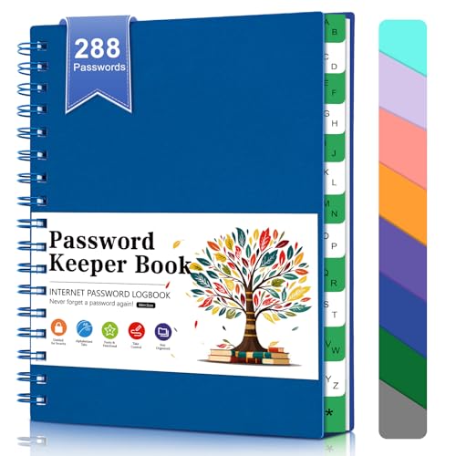 Spiral-Passwortbuch mit Alphabetischen Registern, Kleines Passwortbuch für Senioren - Internet-Passwort-Organisator, A6-Passwortbuch im Taschenformat für Webseiten-Login (12 x 15,6CM, Dunkelblau) von BLESWIN