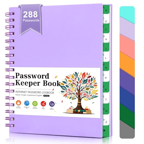 Passwortbuch mit Alphabetischen Registern, Spiralgebunden - Kleine Passwortbücher für Senioren, Passwortnotizbuch für Computer und Internetadresse, Website Login, Passwortsicherheit, Hellviolett von BLESWIN