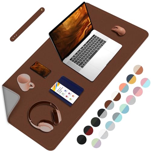 Doppelseitige Leder-Schreibtischunterlage -Schreibtischorganisation und Zubehör - Ideal für große Mausunterlage und Schreibtischunterlage auf dem Schreibtisch-Braun+Grau, 80cmx 40cm von BLESWIN