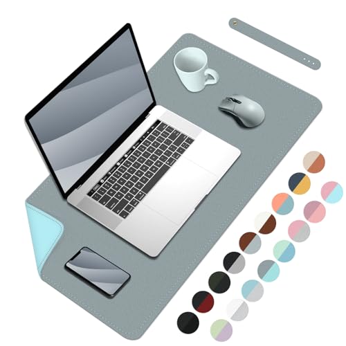 Doppelseitige Schreibtischunterlage,große Mausmatten für den Schreibtisch, leicht zu reinigender Tischschutz, Laptop-Schreibtischunterlage für Büro/Haus-Grau+Hellblau, 60 x 35 cm von BLESWIN