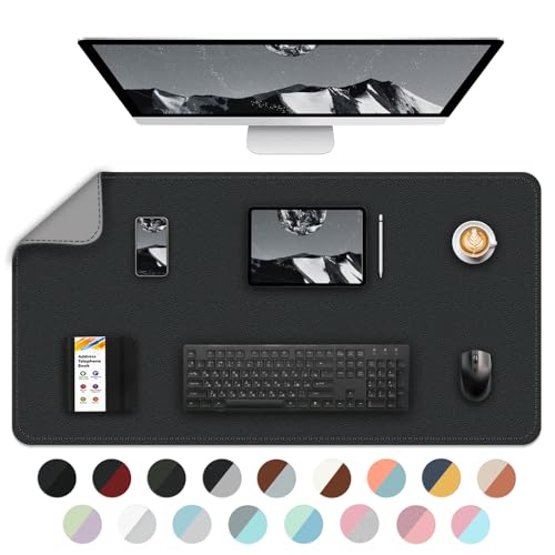 Doppelseitige Schreibtischmatte Büro-großes Mauspad für Tastatur und Maus, Laptop-Schreibtisch-Schreibunterlage für Büro/Haus/Deko-90x43cm, Schwarz+Grau von BLESWIN