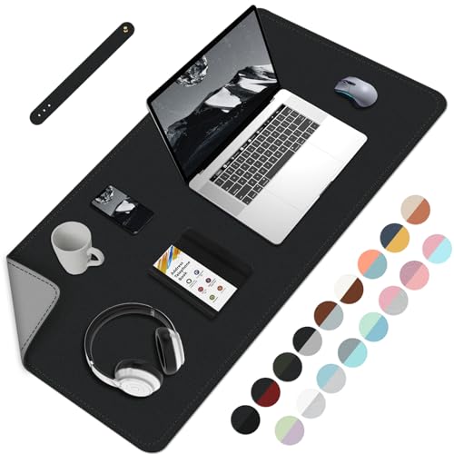 BLESWIN Schreibtischmatte, PU Leder Schreibtischunterlage, Wasserdichtes großes Mauspad, Leicht zu reinigende Laptop Matte für den Schreibtisch, Mauspad für Büro/Haus/Deko-Schwarz+Grau, 80cmx 40cm von BLESWIN