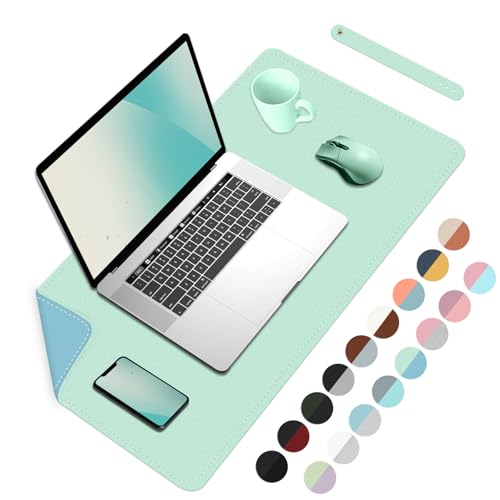Doppelseitige Schreibtischmatte Büro-Schreibtischunterlage, wasserdichte Schreibtischunterlage Tischschutz, großes Mauspad für Tastatur und Maus-60x35cm, Seegrün+Blau von BLESWIN