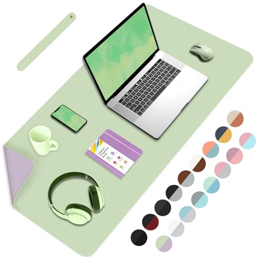 80cmx40cm Büro-Schreibtischunterlage, Doppelseitige Schreibtischunterlage, Wasserdichte PU-Leder-Schreibtischunterlage, Laptop-Matte & Mauspad für Heim & Büro-Matcha+Violett von BLESWIN