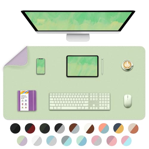 Doppelseitige Schreibtischmatte Büro-Schreibtischunterlage, wasserdichte Schreibtischunterlage Tischschutz, großes Mauspad für Tastatur und Maus-90x43cm, Matcha+Violett von BLESWIN