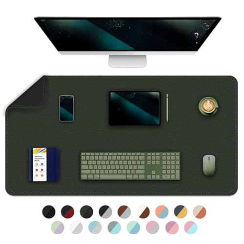 Multifunktionale Schreibtischunterlage mit Nährand, wasserdichtes PU-Leder, Mauspad, Schreibunterlage für Büro und Zuhause, beidseitig -Dunkelgrün+Schwarz, 90cm x 43cm von BLESWIN