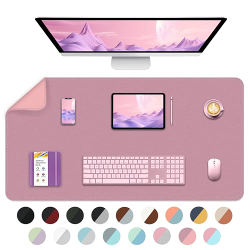 BLESWIN Schreibtischmatte, PU Leder Schreibtischunterlage, Wasserdichtes großes Mauspad Schreibtisch Tischschutzmatte, Mauspad für Büro/Haus/Deko-Lila+Rosa, 90cmx 43cm von BLESWIN