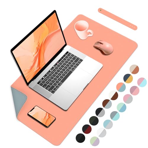 Doppelseitige Schreibtischmatte Büro-Schreibtischunterlage, wasserdichte Schreibtischunterlage Tischschutz, großes Mauspad für Tastatur und Maus-60x35cm, Blass Orange+Grau von BLESWIN