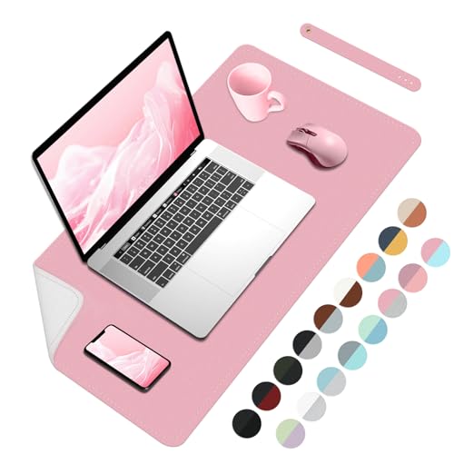 Doppelseitige Schreibtischunterlage, wasserdichte PU-Leder-Schreibtischunterlage, große Mausmatten für den Schreibtisch, Laptop-Schreibtischunterlage für Büro/Haus -Rosa+Livery, 60 x 35 cm von BLESWIN