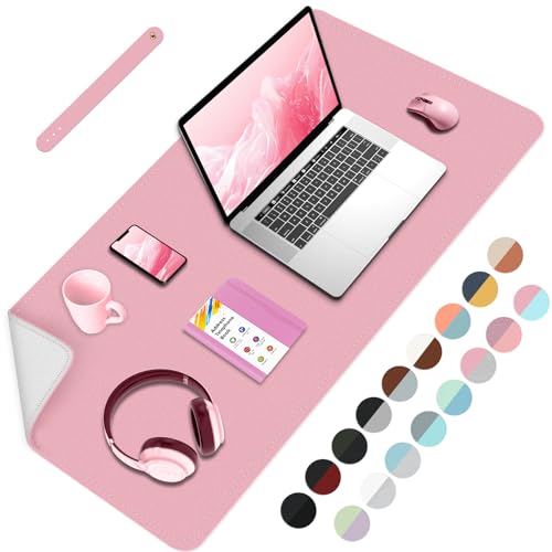 Multifunktionale Schreibtischunterlage mit Nährand, wasserdichtes PU-Leder, Mauspad, Schreibunterlage für Büro und Zuhause, beidseitig - Rosa+Livery, 80cm x 40cm von BLESWIN