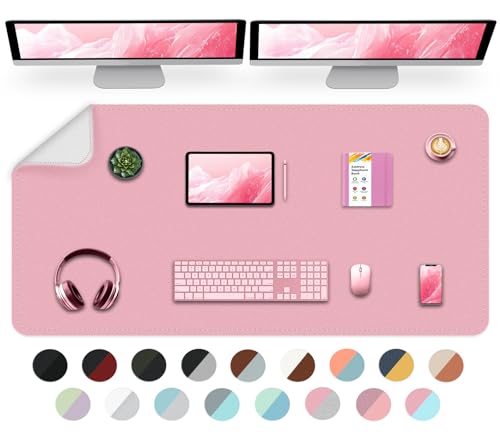 BLESWIN Doppelseitige Schreibtischmatte Groß, Wasserdichte leicht zu reinigende Schreibtischmatte, Multifunktionale Verwendung für Büro/Haus/Deko -Rosa+Livery, 120cmx 60cm von BLESWIN