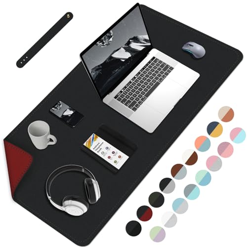 80cmx40cm Büro-Schreibtischunterlage, Doppelseitige Schreibtischunterlage, Wasserdichte PU-Leder-Schreibtischunterlage, Laptop-Matte & Mauspad für Heim & Büro - Schwarz+Rot von BLESWIN