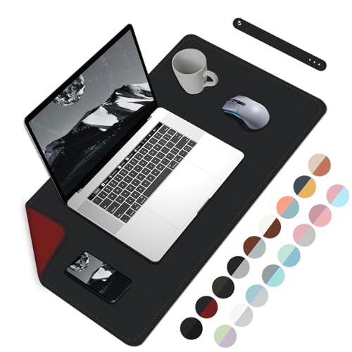 Doppelseitige Schreibtischunterlage, Wasserdichte Schreibtischunterlage Tischschutz, Leicht zu reinigen Laptopmatte Großes Mauspad Leder Schreibunterlage mit Wildleder-60cmx 35cm, Schwarz+Rot von BLESWIN