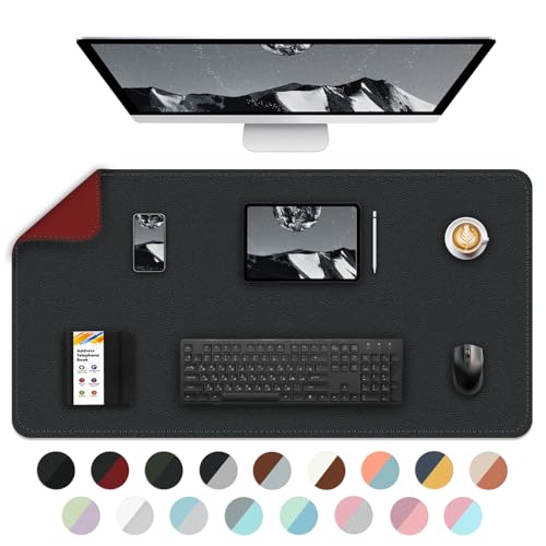 Doppelseitige Schreibtischunterlage, große Schreibtischunterlage, wasserdichte Schreibtischunterlage Mauspad, PU Leder Schreibtischunterlage groß für Tastatur und Maus -90cmx 43cm, Schwarz+Rot von BLESWIN
