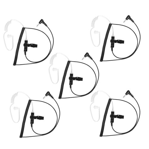 BLISCENTLY Akustikschlauch Nur-Hör-Headset für 2-Wege-Radios (3,5 mm) - Klare Spiralschlauch-Ohrhörer-Audiokit, kompatibel mit Funkgeräten und Transceivern - Schwarz.(5pack) von BLISCENTLY