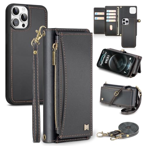 BLISLIAR Schutzhülle für iPhone 12 Pro Max mit Kartenhalter/Crossbody-Brieftasche/Riemen, RFID-Blockierung, magnetisch, PU-Leder, stoßfeste Schutzhülle für iPhone 12 Pro Max, 17 cm (6,7 Zoll), Schwarz von BLISLIAR