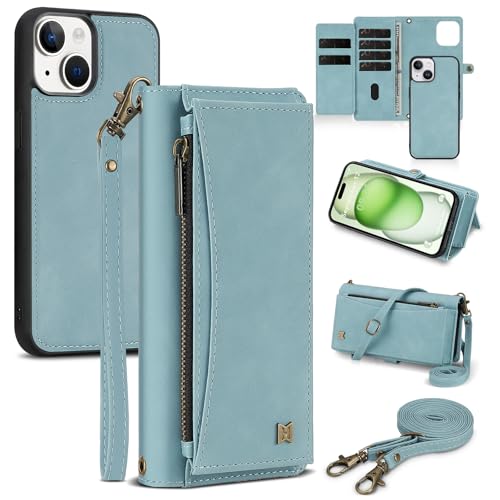 BLISLIAR Schutzhülle für iPhone 15 Plus mit Kartenhalter/Crossbody-Brieftasche/Handschlaufe, RFID-Blockierung, magnetisch, PU-Leder, stoßfeste Schutzhülle für iPhone 15 Plus, 6,7 Zoll, Blau BLISLIAR Schutzhülle für iPhone 15 Plus mit Kartenhalter/Crossbody-Brieftasche/Handschlaufe, RFID-Blockierung, magnetisch, PU-Leder, stoßfeste Schutzhülle für iPhone 15 Plus, 6,7 Zoll, Blau von BLISLIAR