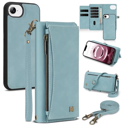 BLISLIAR Schutzhülle für iPhone 16e 2025 mit Kartenhalter/Crossbody-Brieftasche/Riemen, RFID-Blockierung, magnetisch, PU-Leder, stoßfeste Schutzhülle für iPhone 16e, 15,5 cm (6,1 Zoll), Blau von BLISLIAR
