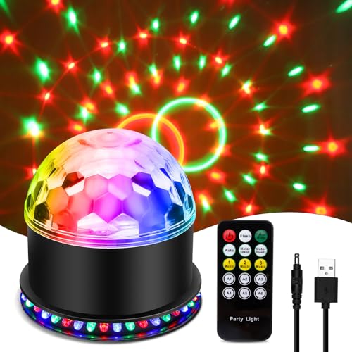 Discokugel, LED Discokugel 5W Discolicht Partylicht USB Kabel, RGB Disco Party Lampe Lichteffekte 7 Farben 6 Lichtmodi Musikgesteuert mit Fernbedienung für Geburtstag, Halloween, Weihnachten, Kinder von BLITZWILL