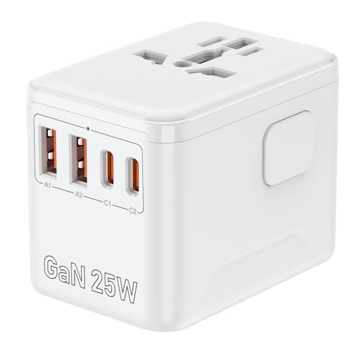 Globaler Reiseadapter mit USB-C & 4 USB-Anschlüssen – 25W Schnellladung, 2500W Netzadapter – Kompatibel mit USA, EU, UK, Japan, Australien, Mexiko & 180+ Länder (Weiß) Globaler Reiseadapter mit USB-C & 4 USB-Anschlüssen – 25W Schnellladung, 2500W Netzadapter – Kompatibel mit USA, EU, UK, Japan, Australien, Mexiko & 180+ Länder (Weiß) von BLKE Max