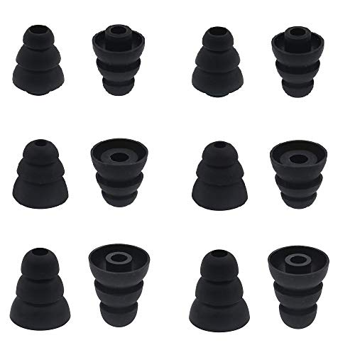 BLLQ 6 Paar Ersatz-Ohrstöpsel mit dreifachem Flansch, konische Ohrstöpsel aus Silikon für die meisten In-Ear-Kopfhörer (Sony Senso Powerbeats Jaybird usw.), Schwarz [S/M/L 3 Größe] (3 Flanschspitzen von BLLQ