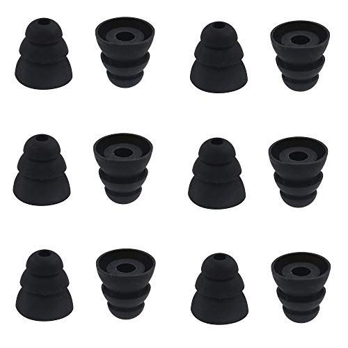 BLLQ Ersatz-Ohrstöpsel mit 3 Flanschen, Silikon, für die meisten In-Ear-Kopfhörer (Sony Senso usw.), Schwarz, mittlere Größe, 3 Flanschspitzen, 6 Paar von BLLQ