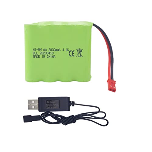 1PCS AA 4.8V 2800mAh RC Akku mit JST-2P Stecker und USB Ladekabel passend für RC Fernbedienung elektrische Spiele/Bagger/Autos/LKW/Engineering Fahrzeuge von BLLRC