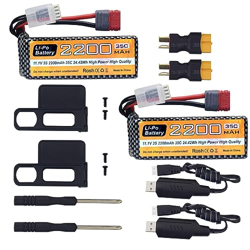 2PCS 11.1V 2200mAh 35C 3S Lipo Akku mit T Stecker und USB Ladekabel für MJX H16P H16E H16GT H16BM H16PL 14301 RC Auto High-Speed Drift Modell Spielzeug Auto von BLLRC