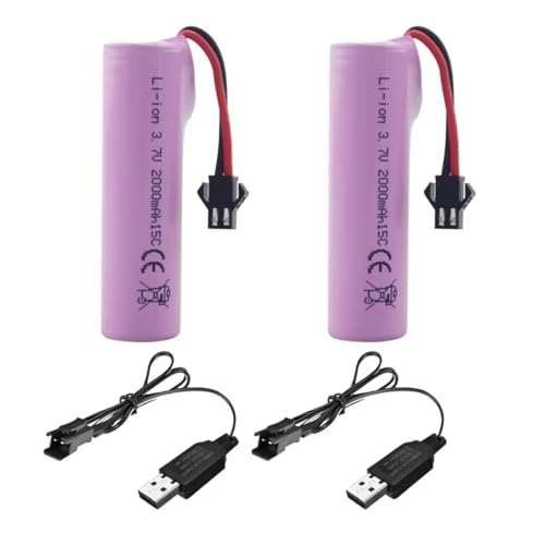 2PCS 3.7V 2000mah SM-2P Stecker Lithium Batterie mit USB Ladekabel für DE68 DE44 DE45W DE45 DE58 DE49 DE57 DE70 Geländefahrzeug/LKW/Tank/RC Fernbedienung Spielzeug Auto von BLLRC