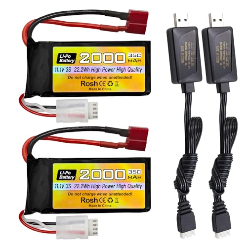 2PCS 3S Lipo 11.1V 2000mAh 35C Batterie mit T Stecker und USB Ladekabel für RC Autos/LKW/ferngesteuerte Boote/Drohnen/FPV Drohnen von BLLRC