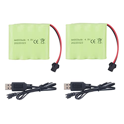 2PCS 4,8V 800mAh Wiederaufladbare RC Spielzeugauto Batterie SM2P Stecker RC Truck Stunt Auto Bagger Spielzeugauto Batterie und USB Ladekabel von BLLRC