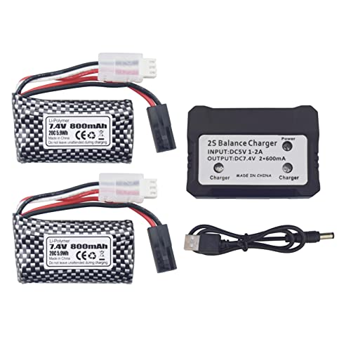 2PCS 7,4V 800mAh 5500-2P Plug Lithium-Batterie mit 2-in-1-Ladegerät für 9130 9135 9136 9137 9138 9145 RC-Spielzeugauto RC 4WD Hochgeschwindigkeits-Offroad-RC-Auto 2PCS 7,4V 800mAh 5500-2P Plug Lithium-Batterie mit 2-in-1-Ladegerät für 9130 9135 9136 9137 9138 9145 RC-Spielzeugauto RC 4WD Hochgeschwindigkeits-Offroad-RC-Auto von BLLRC
