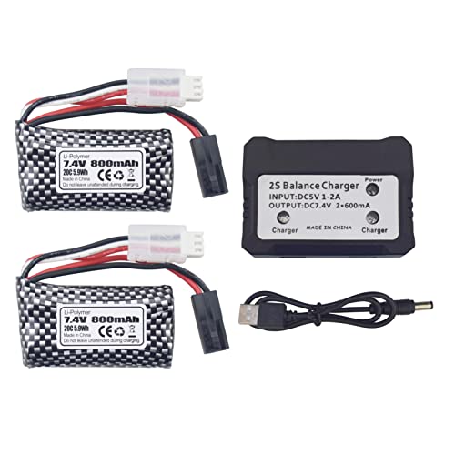 2PCS 7,4V 800mAh 5500-2P Plug Lithium-Batterie mit 2-in-1-Ladegerät für 9130 9135 9136 9137 9138 9145 RC-Spielzeugauto RC 4WD Hochgeschwindigkeits-Offroad-RC-Auto von BLLRC