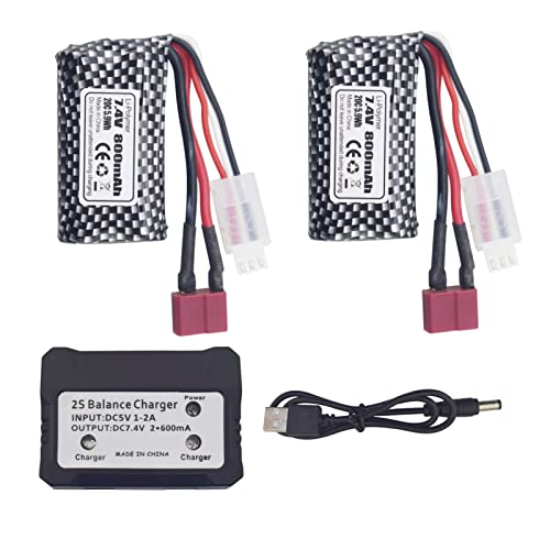 2PCS 7,4V 800mAh T-Stecker-Lithiumbatterie mit 2-in-1-Ladegerät für YC100 HM161 HM162 HM166 HM201 9145 RC-Spielzeugauto RC 4WD Hochgeschwindigkeits-Offroad-RC-Auto von BLLRC