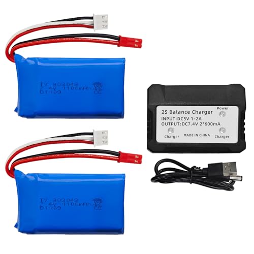 2PCS 7.4V 1100mAh Lithiumbatterie mit USB-Ladekabel für WLToys A949 A959 A969 A979 K929 RC Hochgeschwindigkeitsfernbedienung Autobatterie V912 V913 L959 T23 T55 F45 Hubschrauber Batterie Ersatzteile von BLLRC