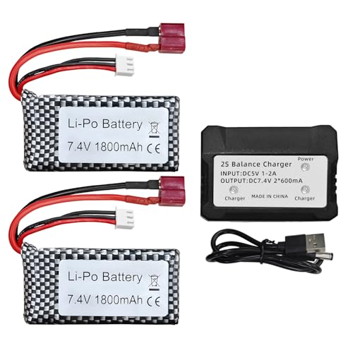 2PCS 7.4V 1800mAh Lipoakku mit 2 in 1 Ladegerät für WLTOYS A959-B A969-B A979-B K929-B 144001 Hochgeschwindigkeits-Auto RC Drohne Modellschiff Modell Hohe Vergrößerung T-Kopf li-akku von BLLRC