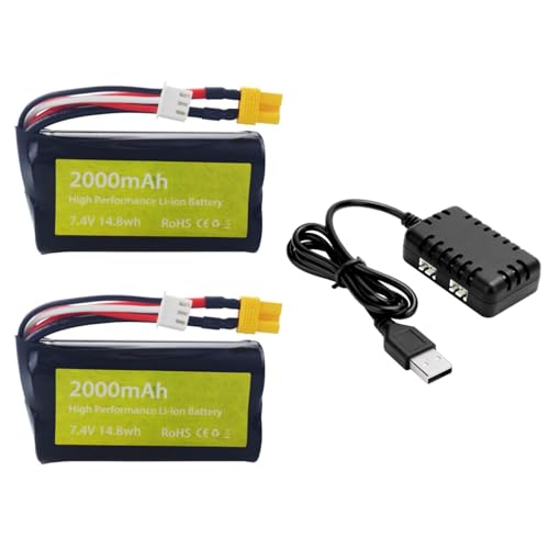 2PCS 7.4V 2000mAh 15C 2S Lipo Batterie mit XT-30 Stecker und 2-in-1 Ladegerät für RC ferngesteuerte Fahrzeuge, ferngesteuerte Schiffe, ferngesteuerte Drohnen und huina Engineering Fahrzeuge von BLLRC