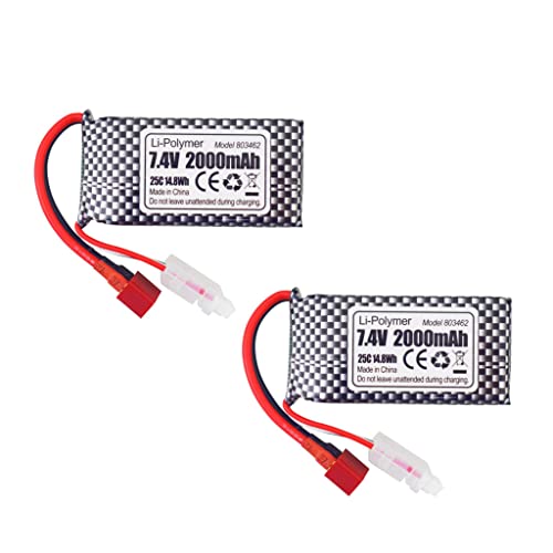 2PCS 7.4V 2000mAh T-Stecker Lithiumbatterie für 9200 9200E 200E 9202E 9203E 9204E 9205E 9206E 2995 YC300 HM101 HB101 LG-DJ02 9125 S920 RC Fernbedienung Auto RC Boot Quadcopter Drohne Batterie von BLLRC