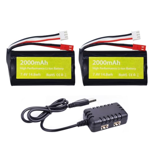 2PCS 7.4V 2000mah 15C 2S Lipo Batterie mit JST-2P Stecker und 2-in-1 Ladegerät für UDIRC UD1601 UD1602 UD1604 UD1607 SG1603 SG1604 RC Fernbedienung Spielzeugauto/Boot/Drohne von BLLRC