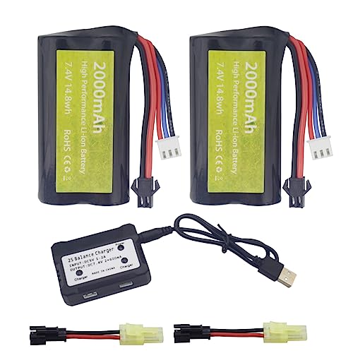 2PCS 7.4V 2000mah Lithiumbatterie mit SM-2P Stecker und 2-in-1 Ladegerät für Skytech H101 H103 H105 RC Fernsteuerungsschiff und MN D90/91, MN 99/99s RC Auto Hochgeschwindigkeitsfahrzeug von BLLRC