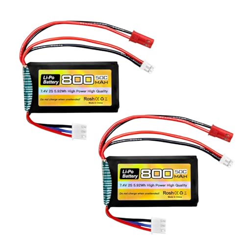 2PCS 7.4V 2S 50C 800mAh Lithiumbatterie+JST+PH2.0 Stecker für SCX24 Fernsteuerungsfahrzeug, Kompatibel mit den meisten 1/10, 1/16, 1/18 und 1/24 Skala RC Autos, LKWs und RC Drohnen von BLLRC