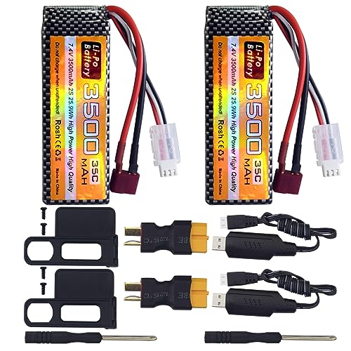 2PCS 7.4V 3500mAh 35C 2S Lipo Akku mit T Stecker und USB Ladekabel für MJX H16P H16E H16GT H16BM H16PL 14301 RC High-Speed Drift Modell Spielzeug Auto von BLLRC