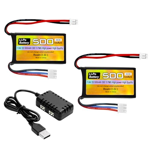 2PCS 7.4V 500mAh 30C Lipo Batterie mit PH2.0 Stecker+ 2-in-1 Ladegerät für AX24 SCX24 Fernbedienung Auto, Drohne, kompatibel mit den meisten 1/10, 1/16, 1/18, 1/24 Verhältnis Fernbedienung Autos 2PCS 7.4V 500mAh 30C Lipo Batterie mit PH2.0 Stecker+ 2-in-1 Ladegerät für AX24 SCX24 Fernbedienung Auto, Drohne, kompatibel mit den meisten 1/10, 1/16, 1/18, 1/24 Verhältnis Fernbedienung Autos von BLLRC