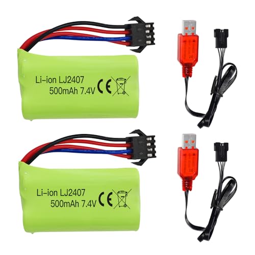 2PCS 7.4V 500mah SM-4P Stecker Ladebatterie mit USB Ladekabel für EC16 DE85 RC Spielzeugauto Modell Off-Road Fahrzeug Batterie M416 elektrische Gel Ball Blaster Backup Batterie von BLLRC