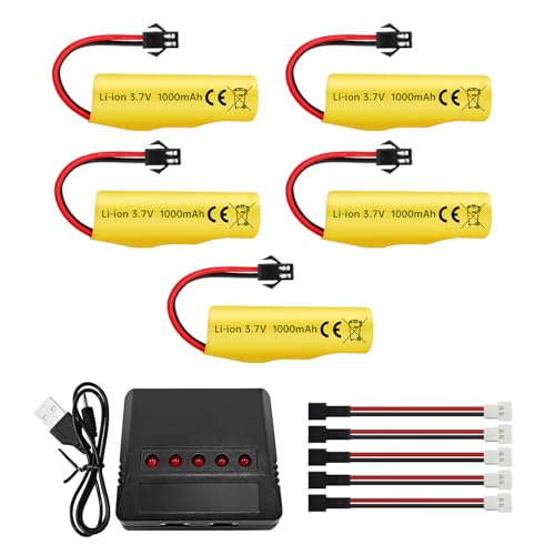 5PCS 3.7V 1000mAh Li Ion Batterie mit 5-in-1 Ladegerät für TB202 TB201 TM201 TM202 TC141 DE35 DE38 DE40 DE50 RC Stunt Auto RC Fernbedienung Spielzeug Auto RC Rolling Auto von BLLRC